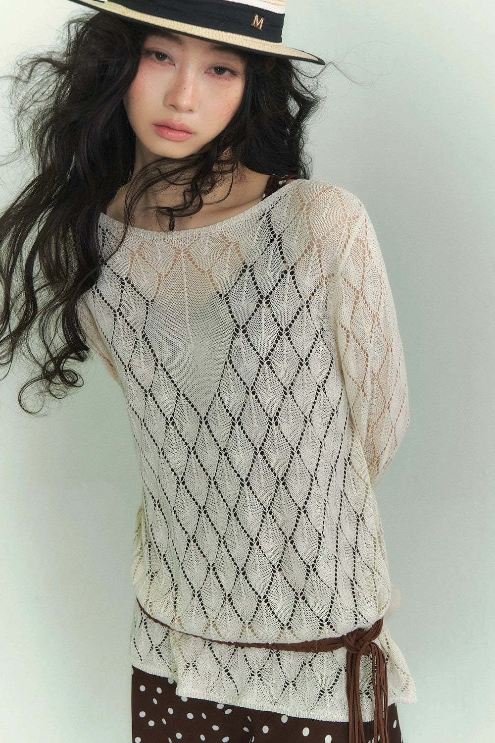 Japanese Paper Yarn Lattice Sweater