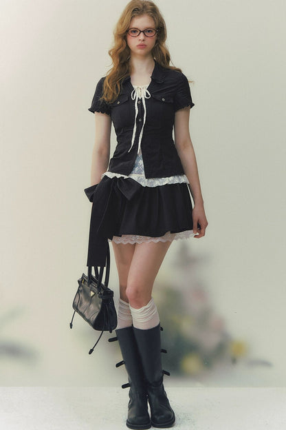 Preppy Lace Fake Two-Piece Blouse