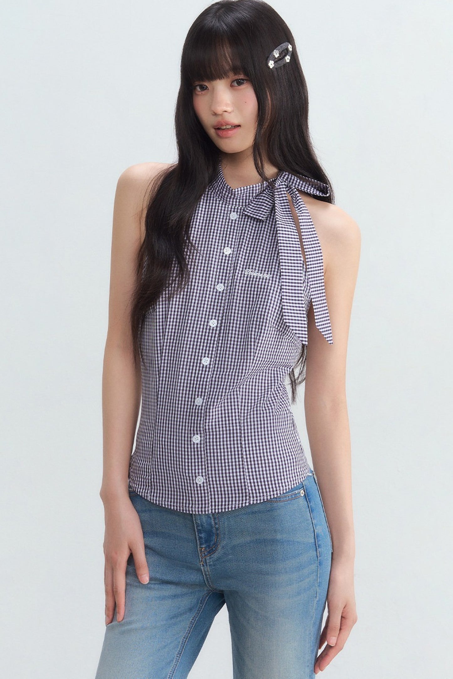 Plaid Bow Tie Halter Top