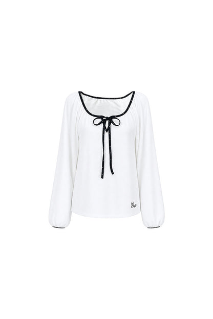 White Off-Shoulder Long Sleeve Top and Polka Skirt Set-Up