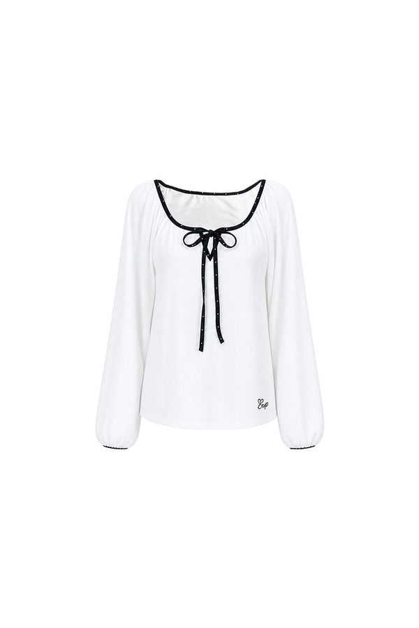White Off-Shoulder Long Sleeve Top and Polka Skirt Set-Up