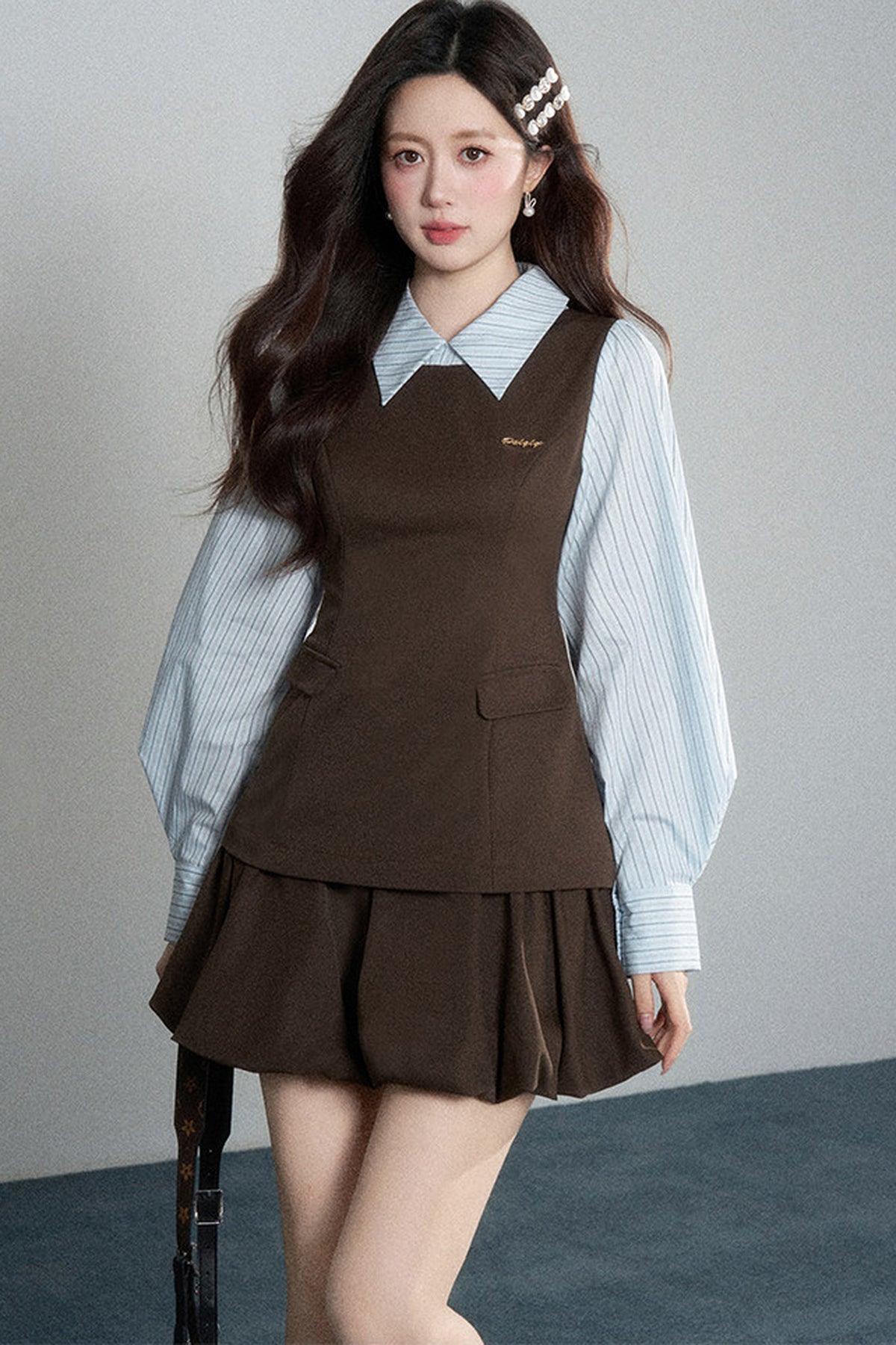 Preppy Layered-Look Striped Shirt Dress