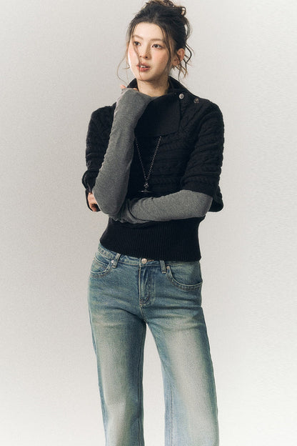 Cable Knit Lapel Cape Sweater