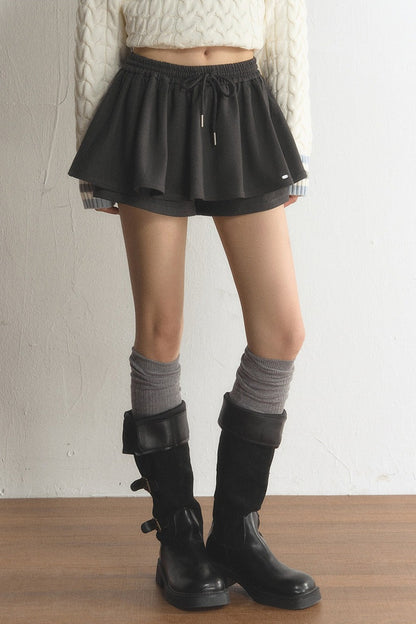 Drawstring High-Waisted Pleated Skirt