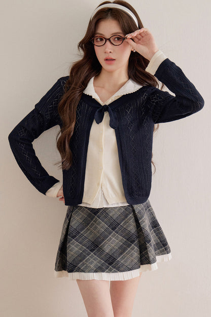 Diamond Lattice Layered-Look Knit Top