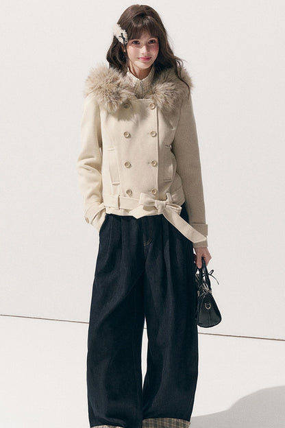 Double-Breasted Hooded Wool Jacket