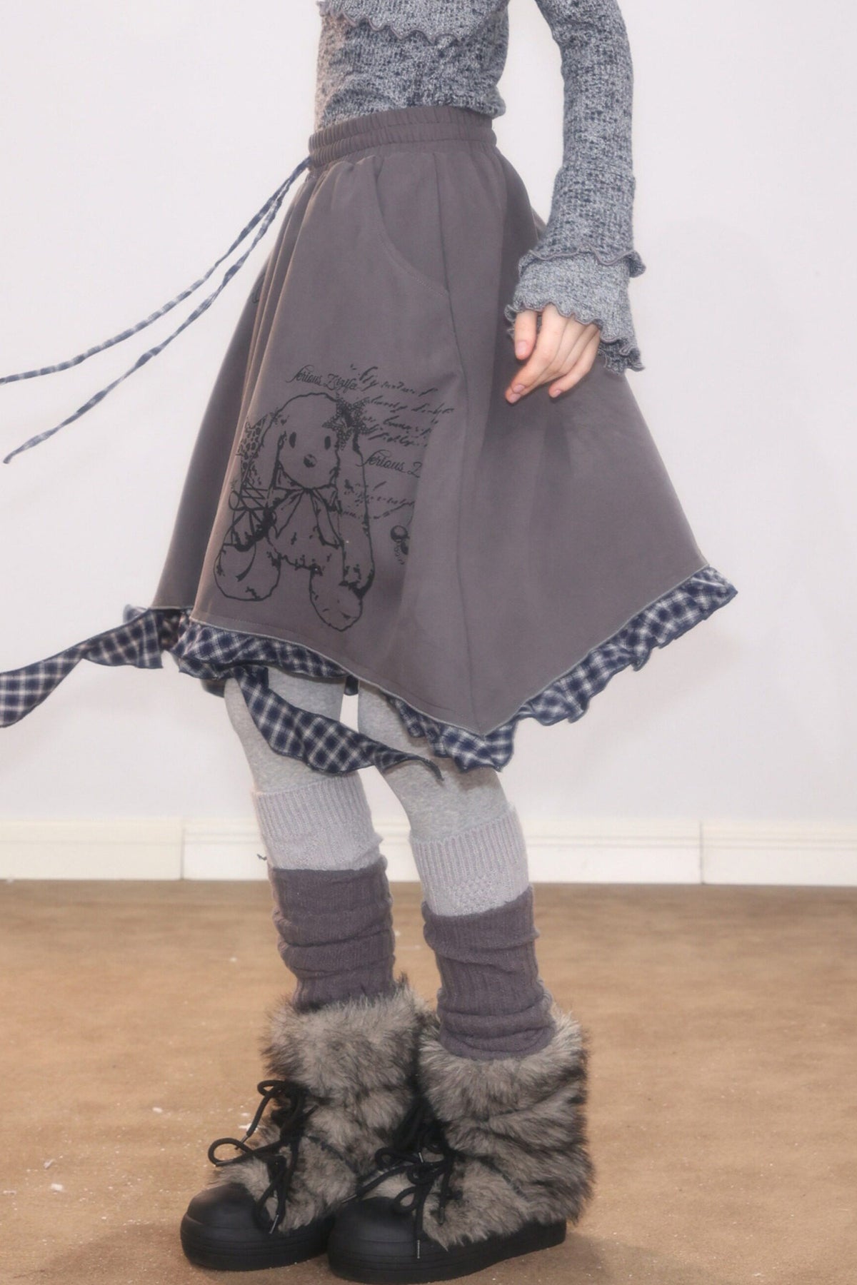 Plaid Graffiti Rabbit Skirt