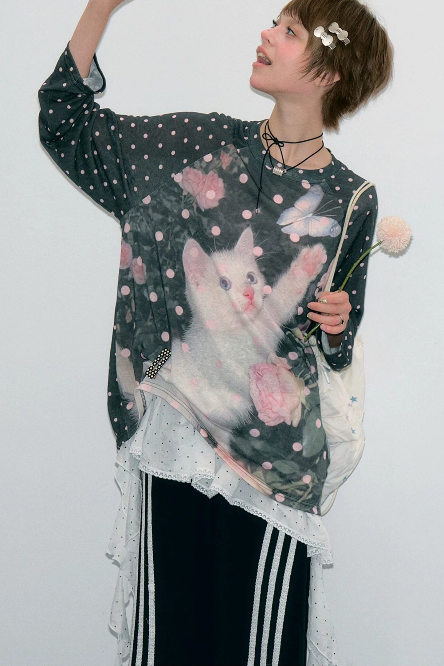Retro Polka Dot Raglan Top