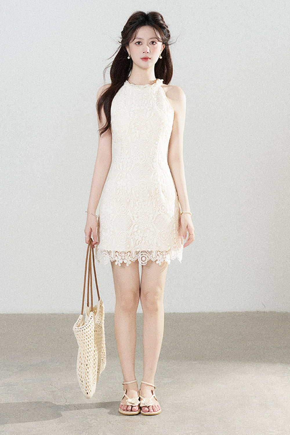 A-Line Halter Neck Lace Dress