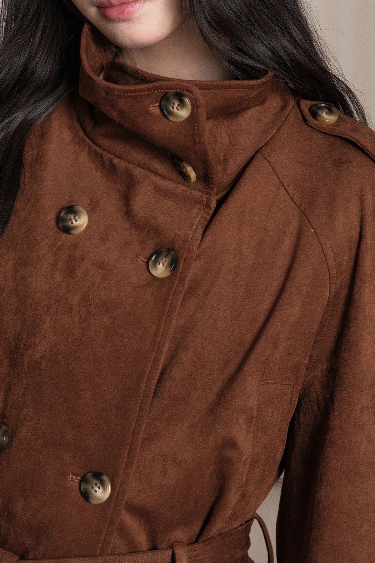 Double-Breasted Suede Trench Coat