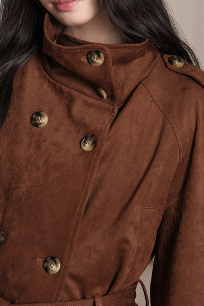 Double-Breasted Suede Trench Coat
