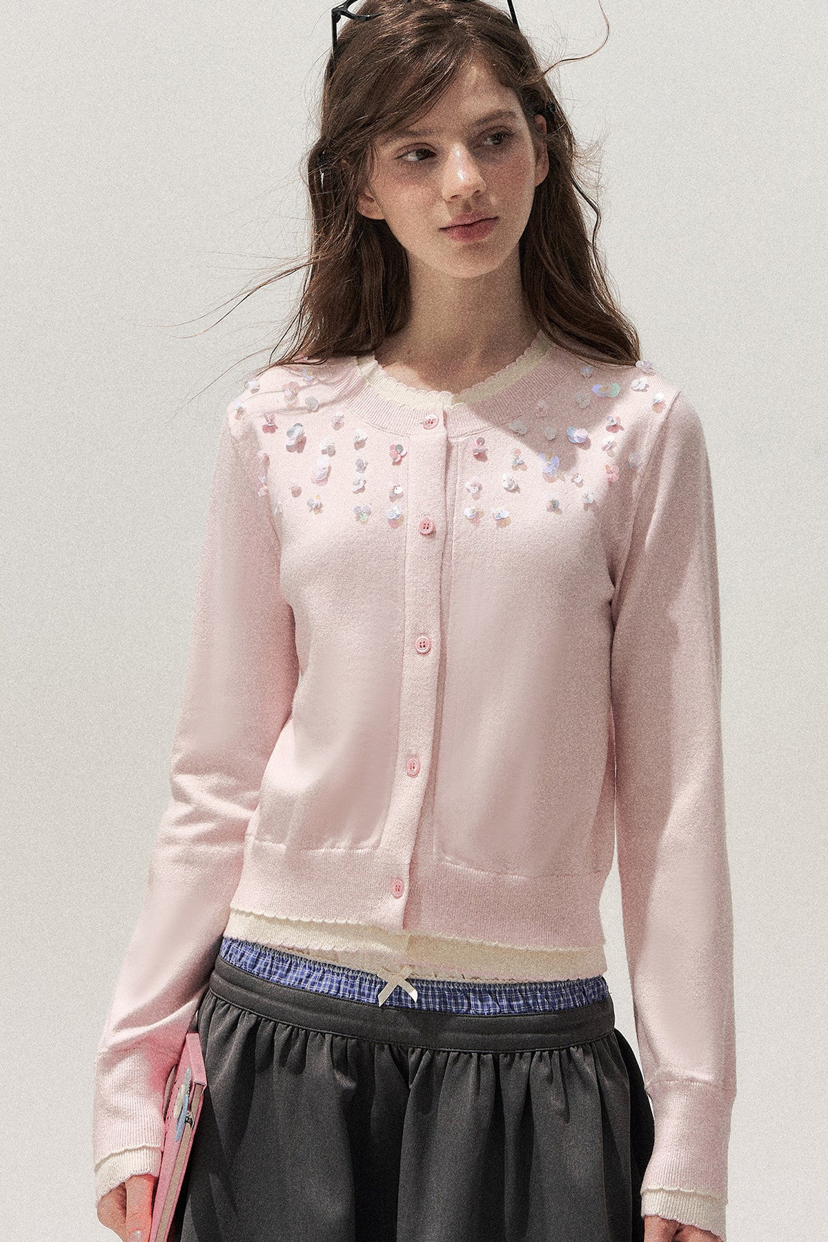 Hand-Beaded Layered-Look Cardigan