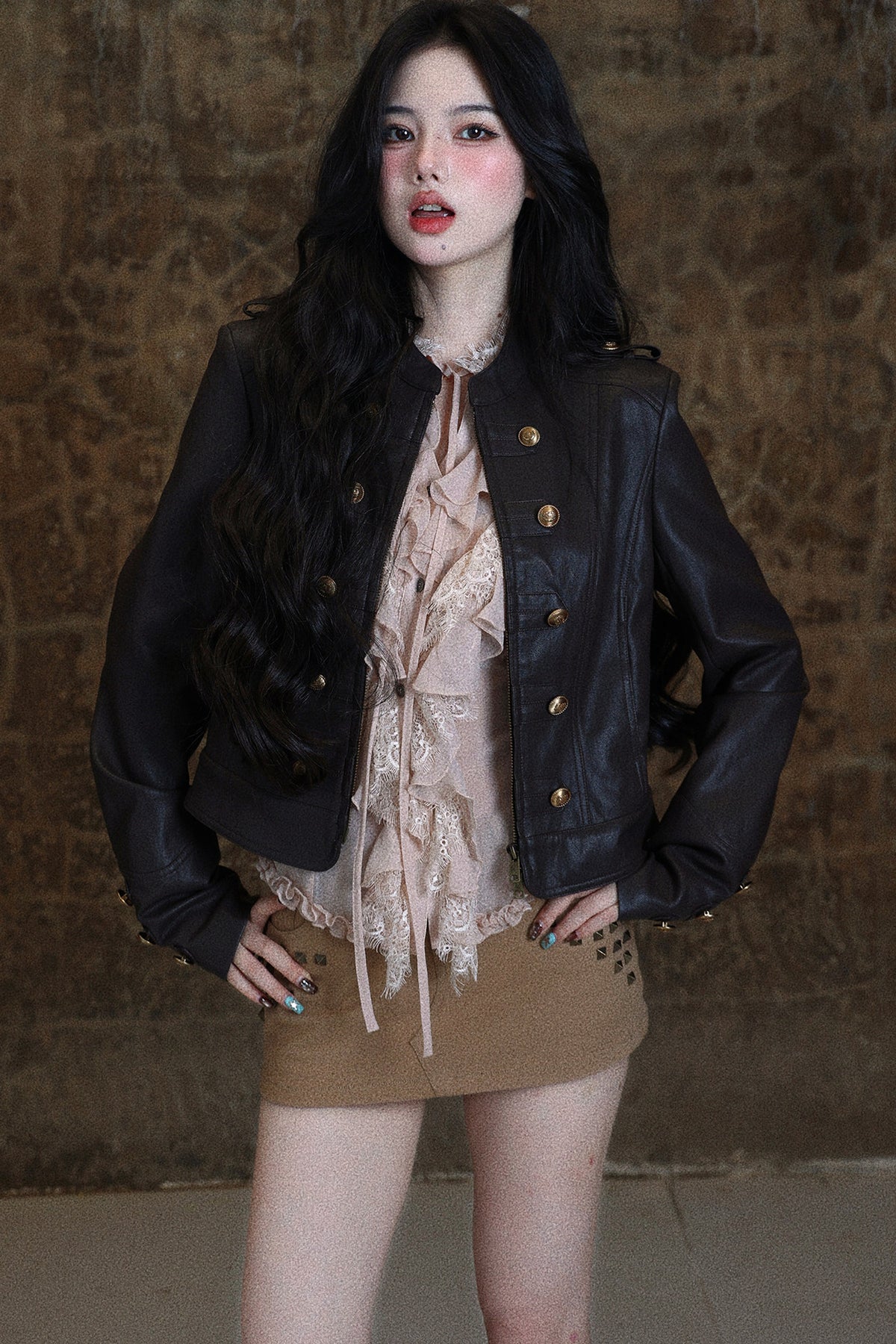 Khaki Rivet Workwear Half Skirt