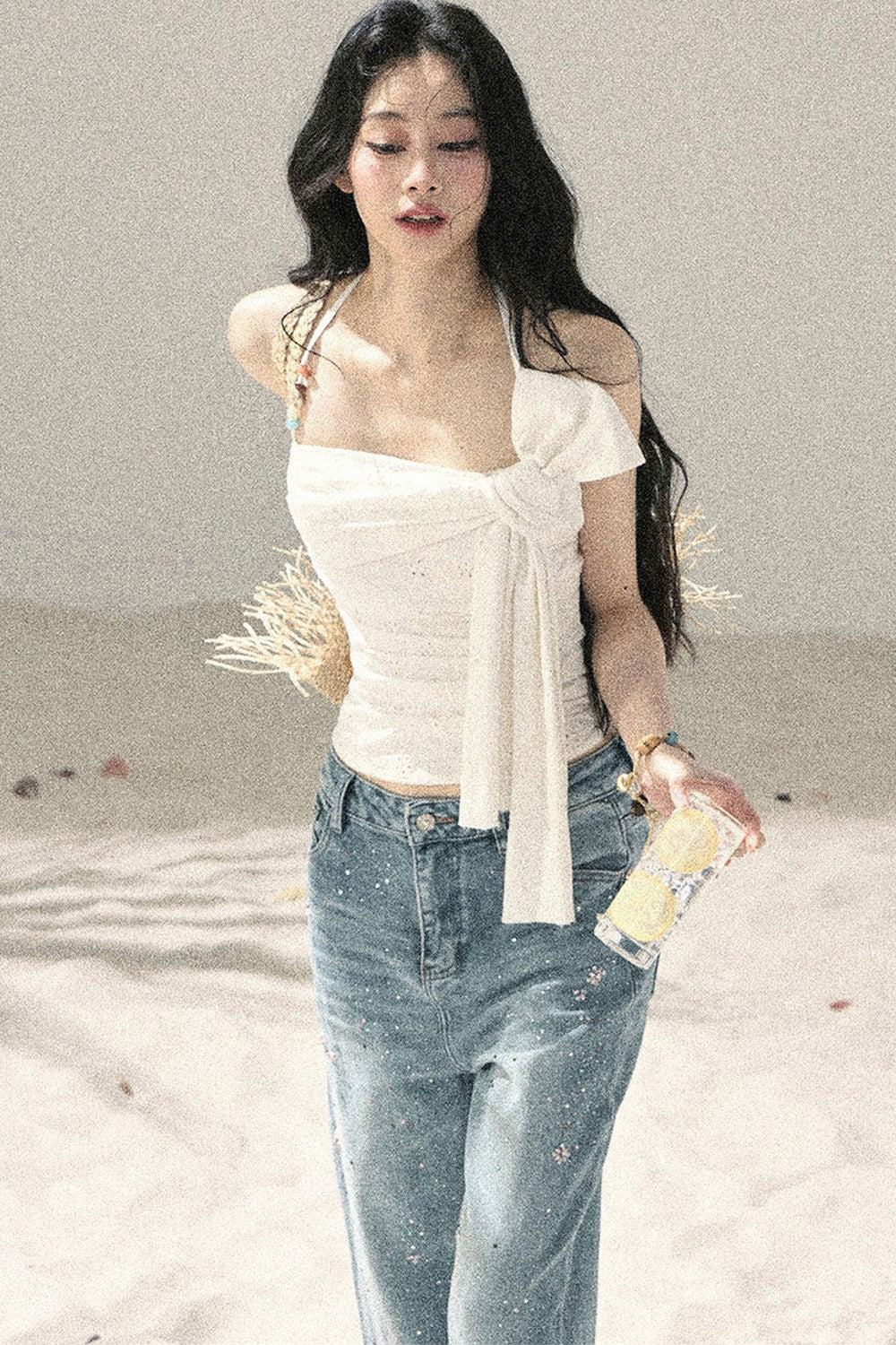 Halter Knot Pleated Top