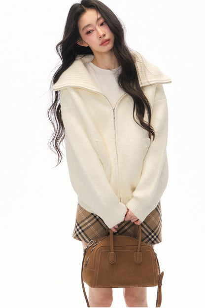 White Cardigan Jacket Skirt Set-Up