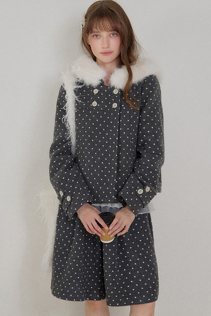 Lace Trim Fur Collar Hooded Coat
