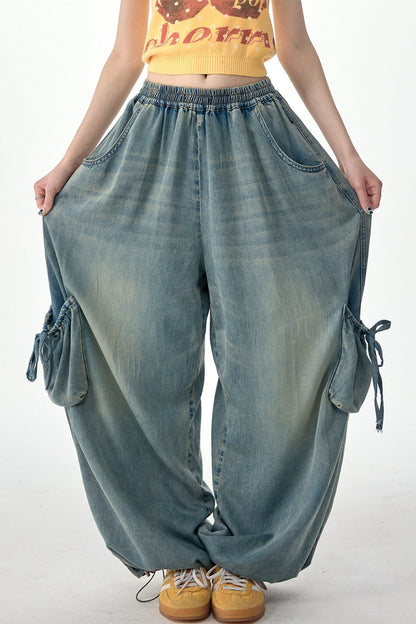 Jeanshose mit elastischem Bund und weitem Bein