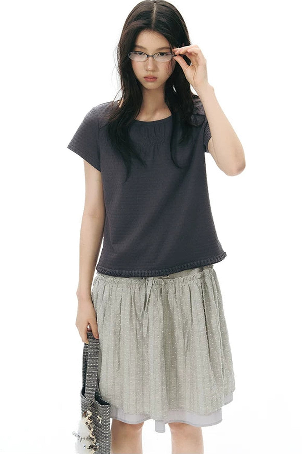 Retro Pleated Neck T-Shirt