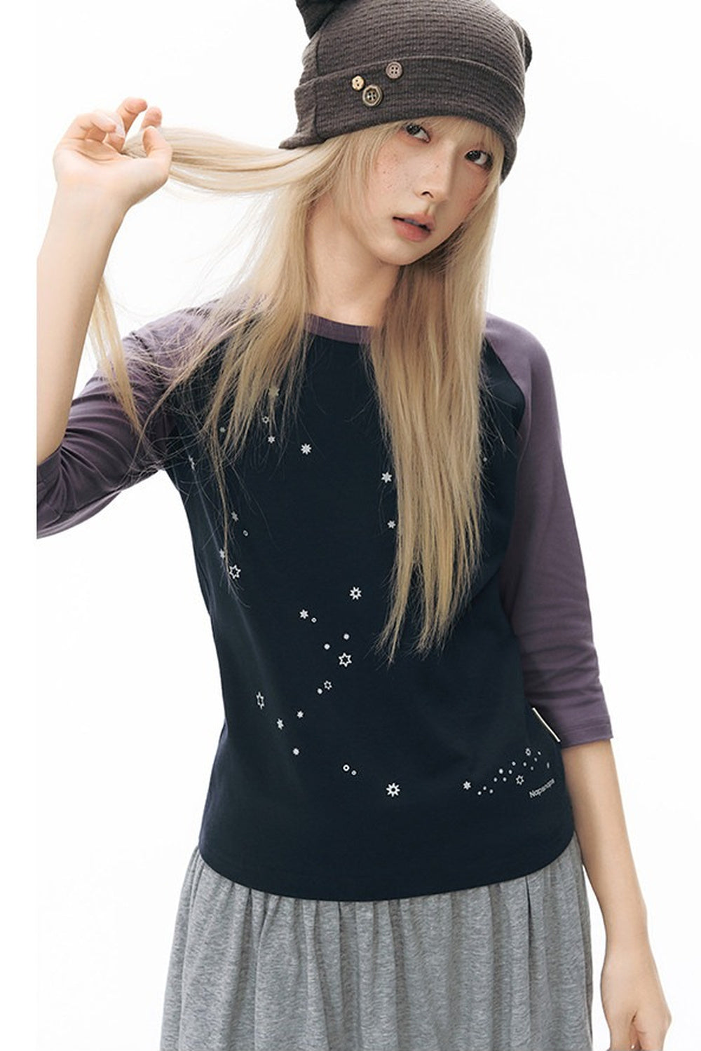 Color-Blocked Raglan Sleeve Knit Blouse