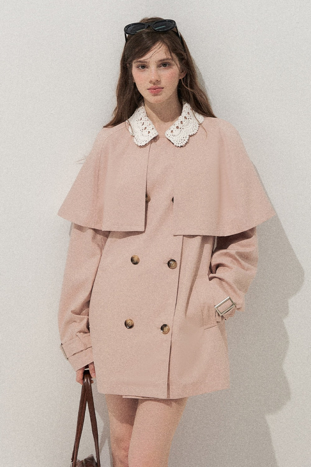 Detachable Cape Crochet Collar Trench Coat