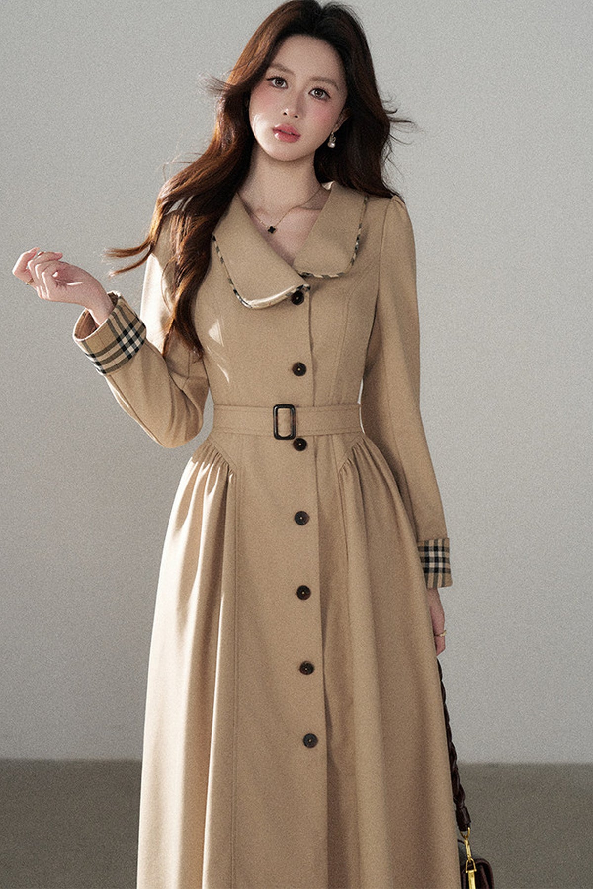 Long Sleeve Single-Breasted Trench Coat, Top and Skirt
