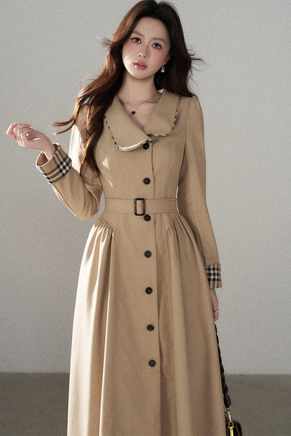 Long Sleeve Single-Breasted Trench Coat, Top and Skirt