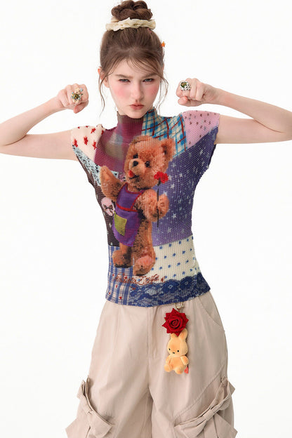 Bear Patchwork Knit Top