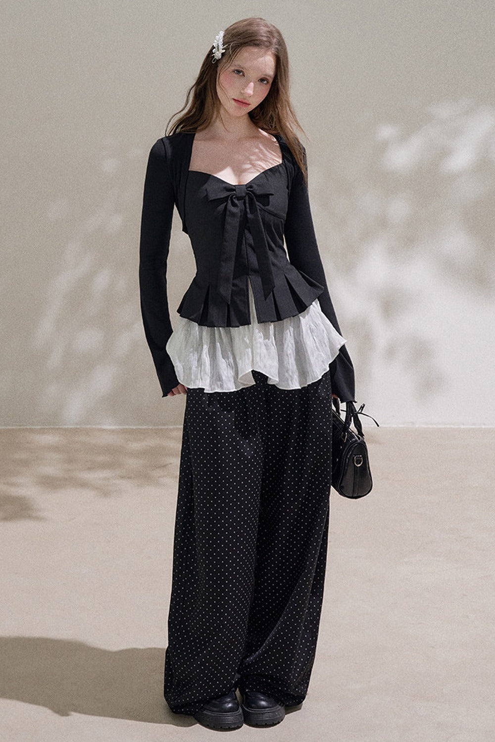 High-Waisted Polka Dot Wide-Leg Pants
