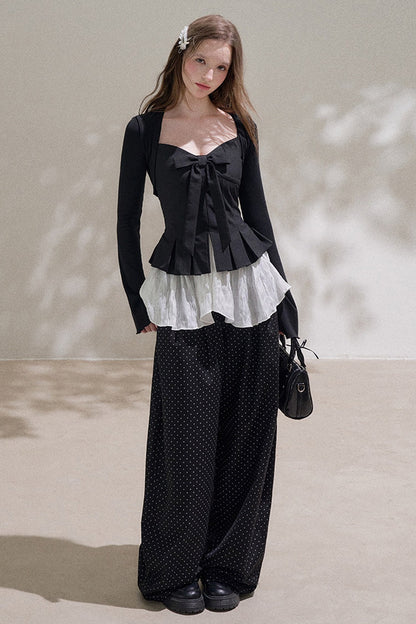 High-Waisted Polka Dot Wide-Leg Pants
