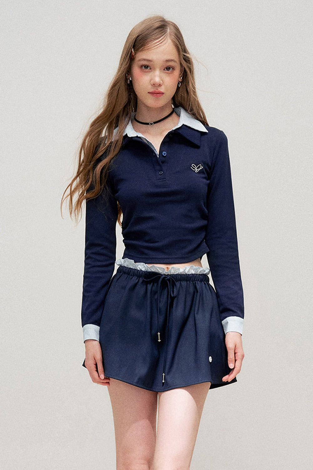 Layered-Look Polo Top and Skirt Set-Up