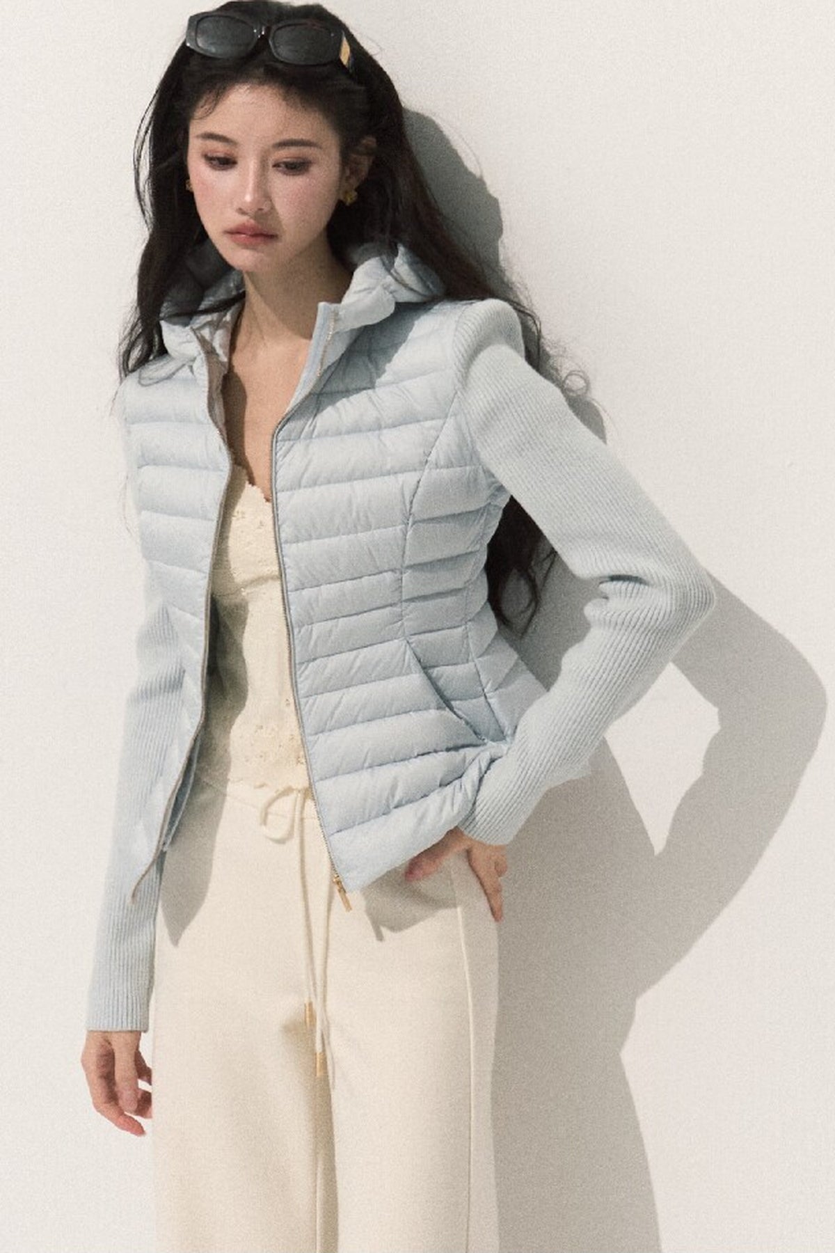Knitted Patchwork Ribbed Down Jacket