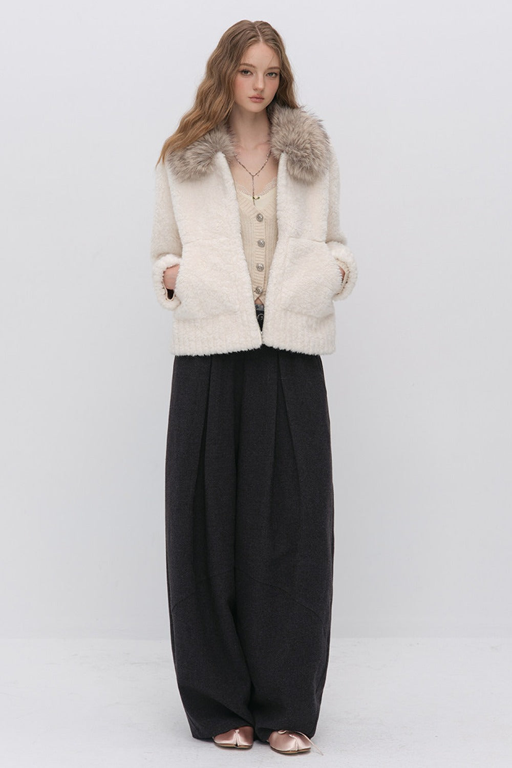 Wool Jacquard Wide-Leg Trousers