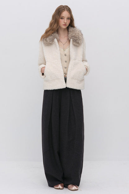 Wool Jacquard Wide-Leg Trousers