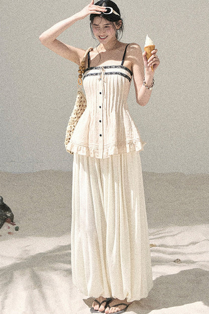 One-Shoulder Ruched Lace Camisole