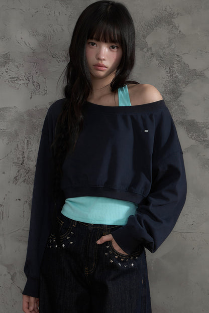 Off-Shoulder Halter Sweatshirt and Pants Set-Up