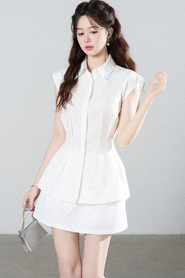 Pleated Shirt and Mini Skirt Set-Up