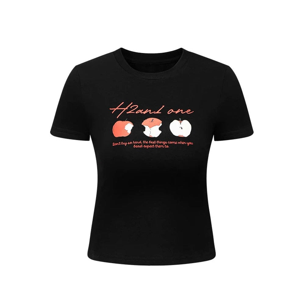 Camiseta de estilo americano con estampado de manzana