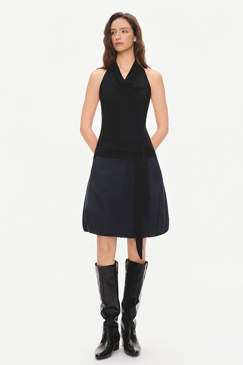 Lyocell Halter Neck Sleeveless Tie Waist Top
