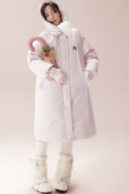 Cute Fur Ball Scarf Hat Long White Duck Down Jacket