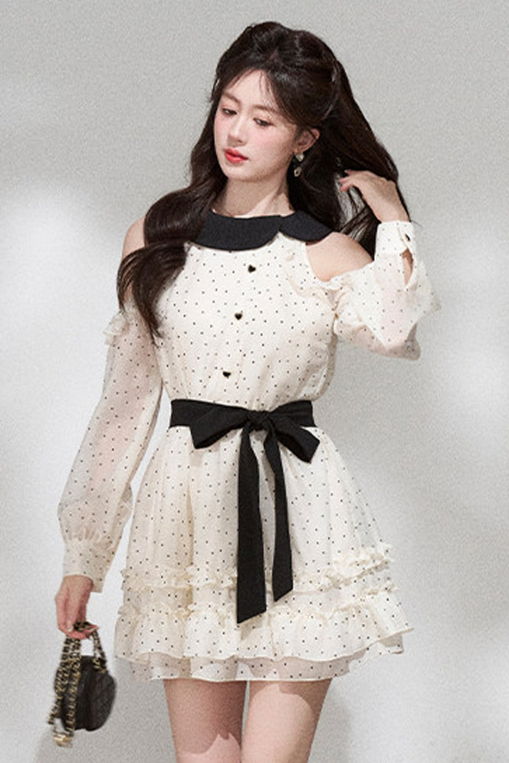 Off-Shoulder Polka Dot Chiffon Dress
