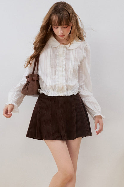 Ruffled Gathered Doll Collar Blouse