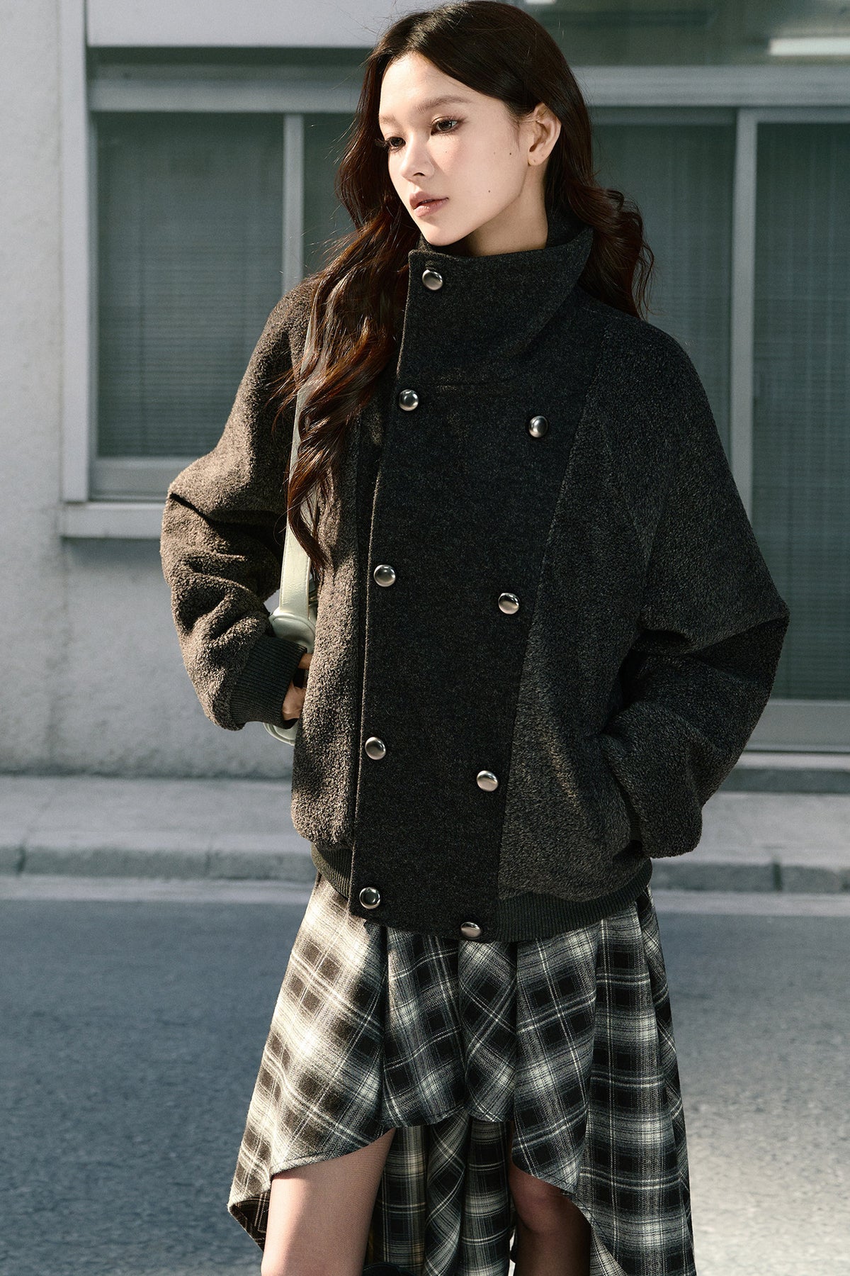 Loose Double-Breasted Woolen Jacket