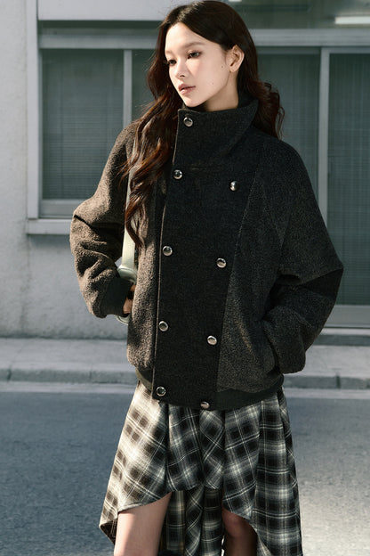 Loose Double-Breasted Woolen Jacket