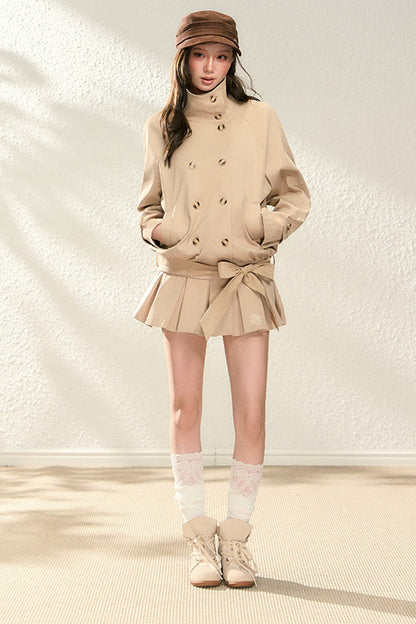 Style Pleated Skirt and Short Coat Set