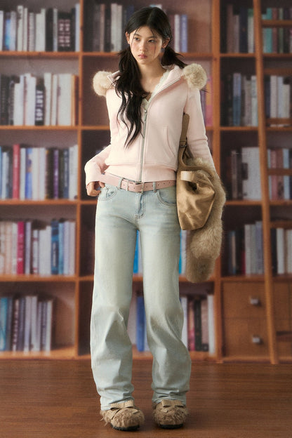 Low-Waist Lace Trim Jeans