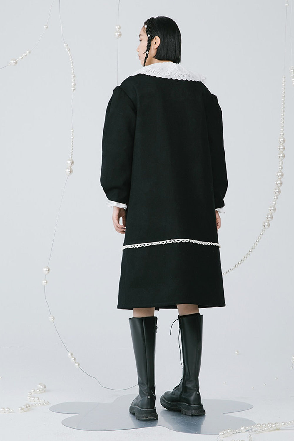 Black Pearl Lace Wool Coat