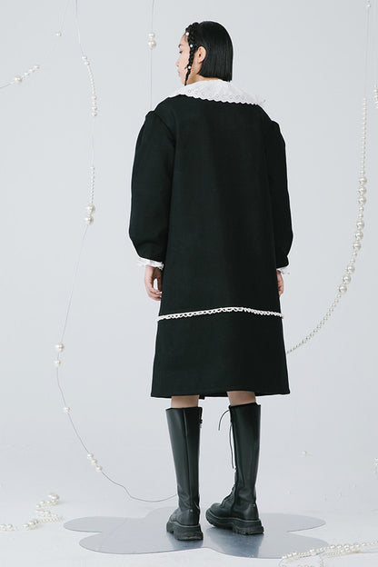 Black Pearl Lace Wool Coat