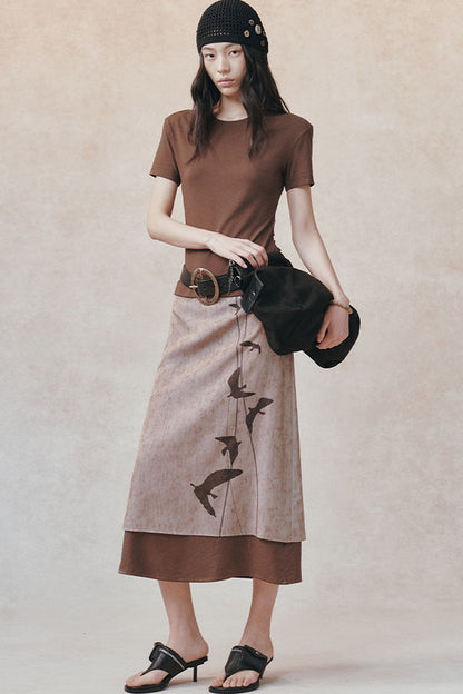 Backless Pleated Hollow-Out Short-Sleeve T-Shirt