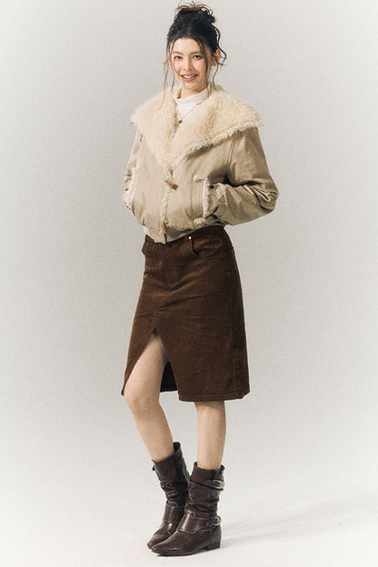 Horn Button Short Fur Coat