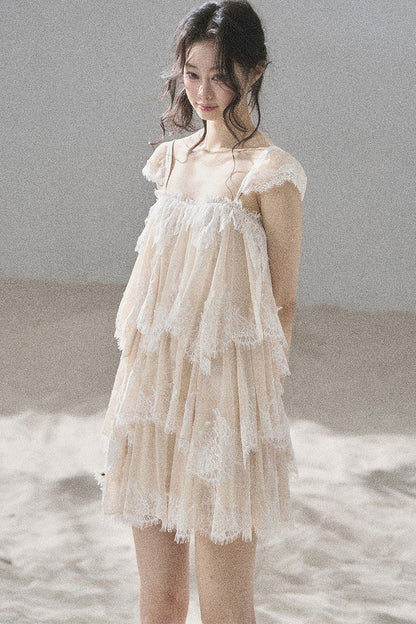 Asymmetric French Lace Mesh Top Set